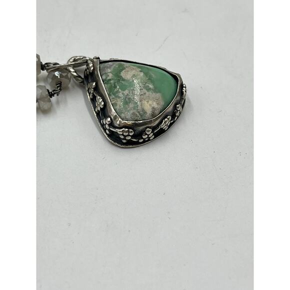 Sterling Silver Green Variscite Pendant Ornate Faceted Moonstone Beaded Necklace - Picture 12 of 12